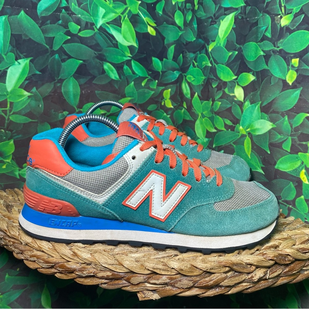 New balance 574 aqua green orange